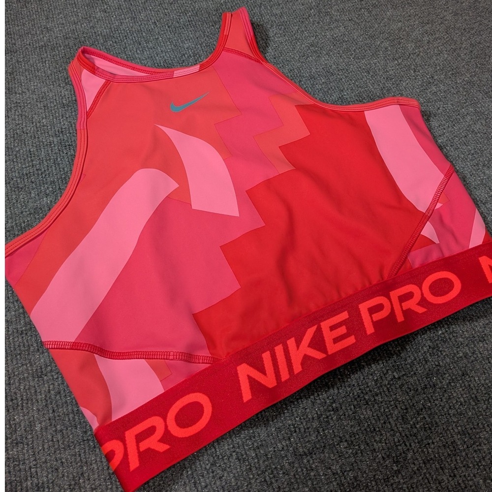 Nike Pro Sports Bra Women Large Pink Red Geometric Dri-FIT Crop Top DD1111-615